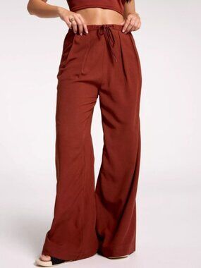 Calia Women's Pleated Wide Leg Swim Cover Up Pants in Red Brown size XXL NWT